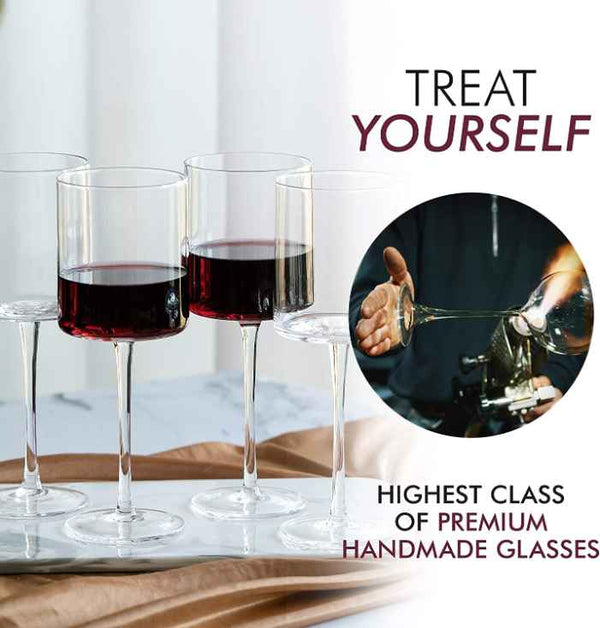 ELIXIR GLASSWARE Elegant Square Edge Wine Glasses - Set of 2