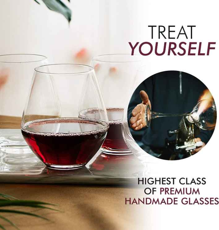 Hand-Blown Bordeaux Red Wine Glasses - Set of 6, 18 Ounce - Red Wine  Glasses Lead-Free Premium Crystal Clear Glass