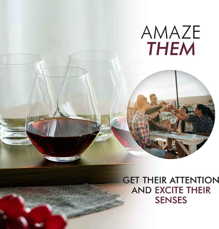 Red Stemless Wine Glasses - 2 Pack