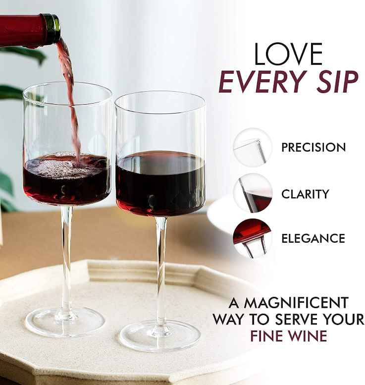 Square Wine Glasses Set of 4 – 17oz Crystal – Elegant & Modern Long Stem  Wine Glasses for White & Re…See more Square Wine Glasses Set of 4 – 17oz