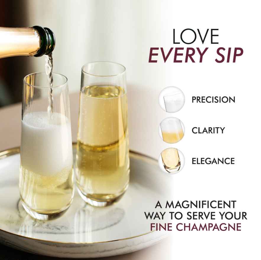 Elsjoy Set of 8 Acrylic Champagne Flutes, 6 Oz Unbreakable