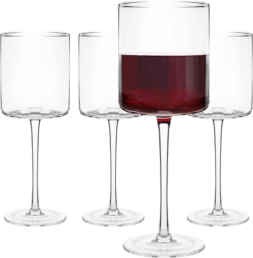 Large Square Wine Glasses Set of 4 Crystal,17oz Clear Cylinder Wine  Glassware Flat Bottom,Hand Blown…See more Large Square Wine Glasses Set of  4