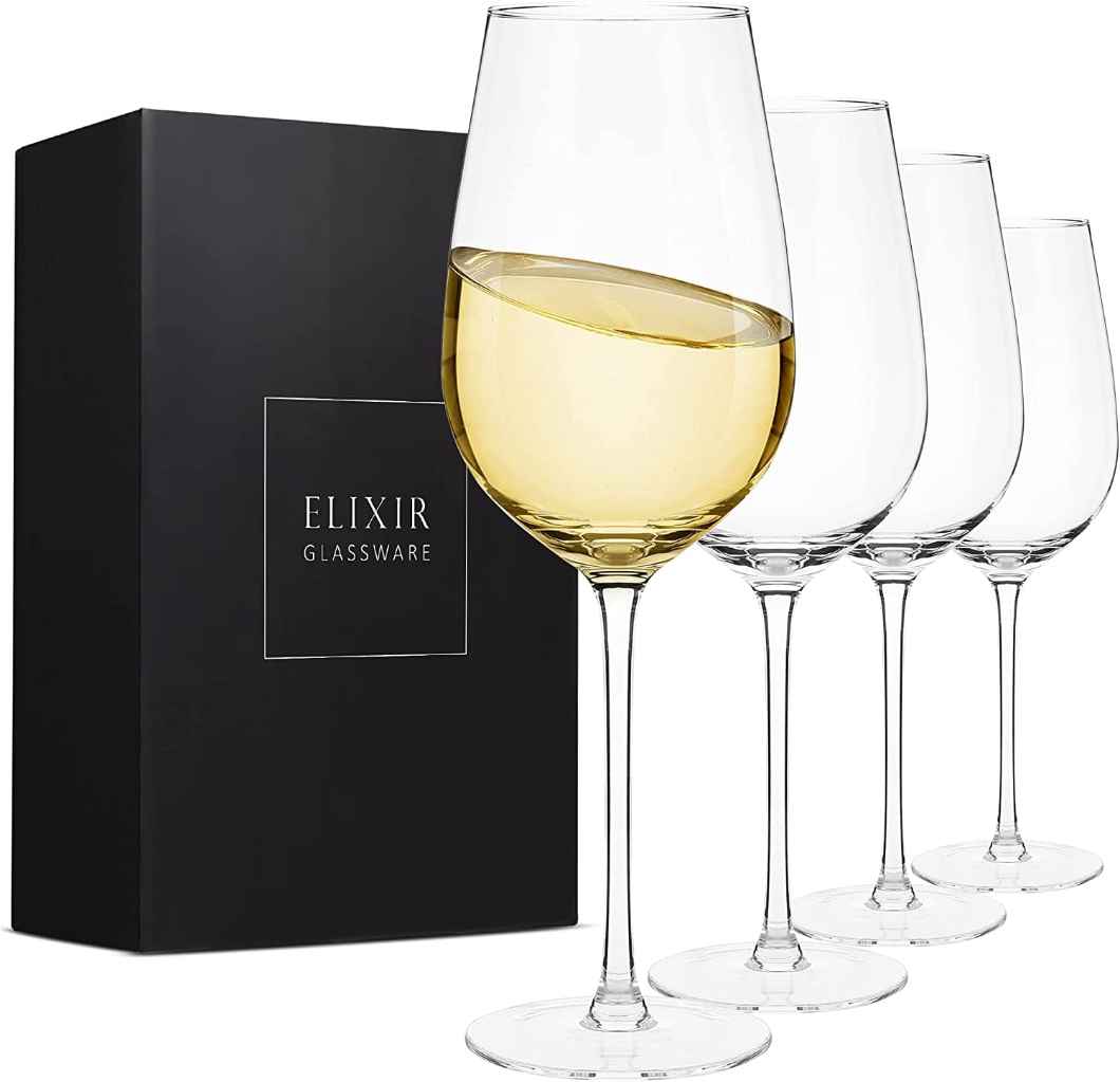 Elixir Glassware Modern Red Wine Glasses Set of 4 - Hand Blown Crystal Wine Glasses - Unique Large, Tall Long Stem Wine Glasses - 22oz, Clear, Size