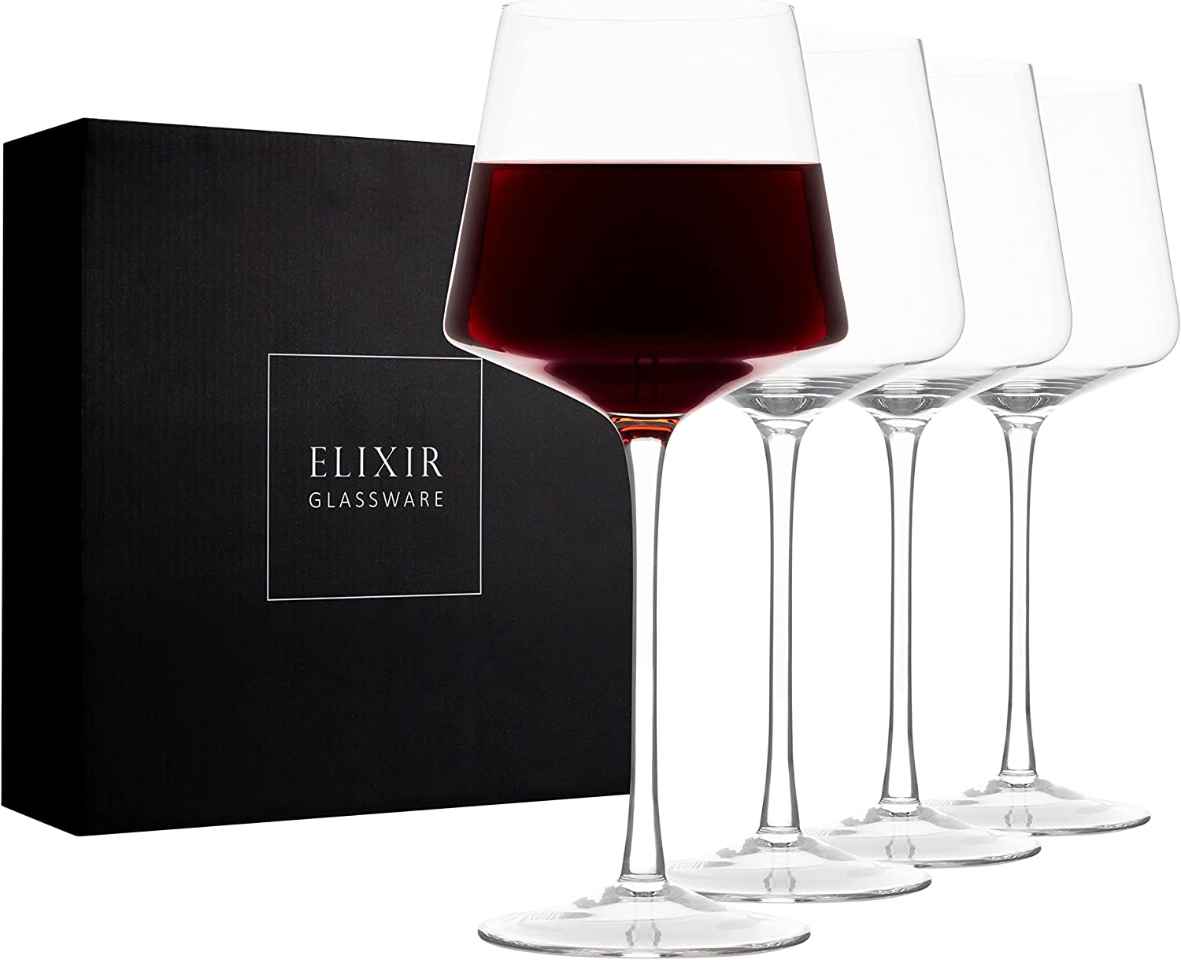 Elixir Glassware Red Wine Glasses - Set of 4 Hand Blown Large Wine Glasses  - Long Stem Wine Glasses, Premium Crystal - 22oz, Clear