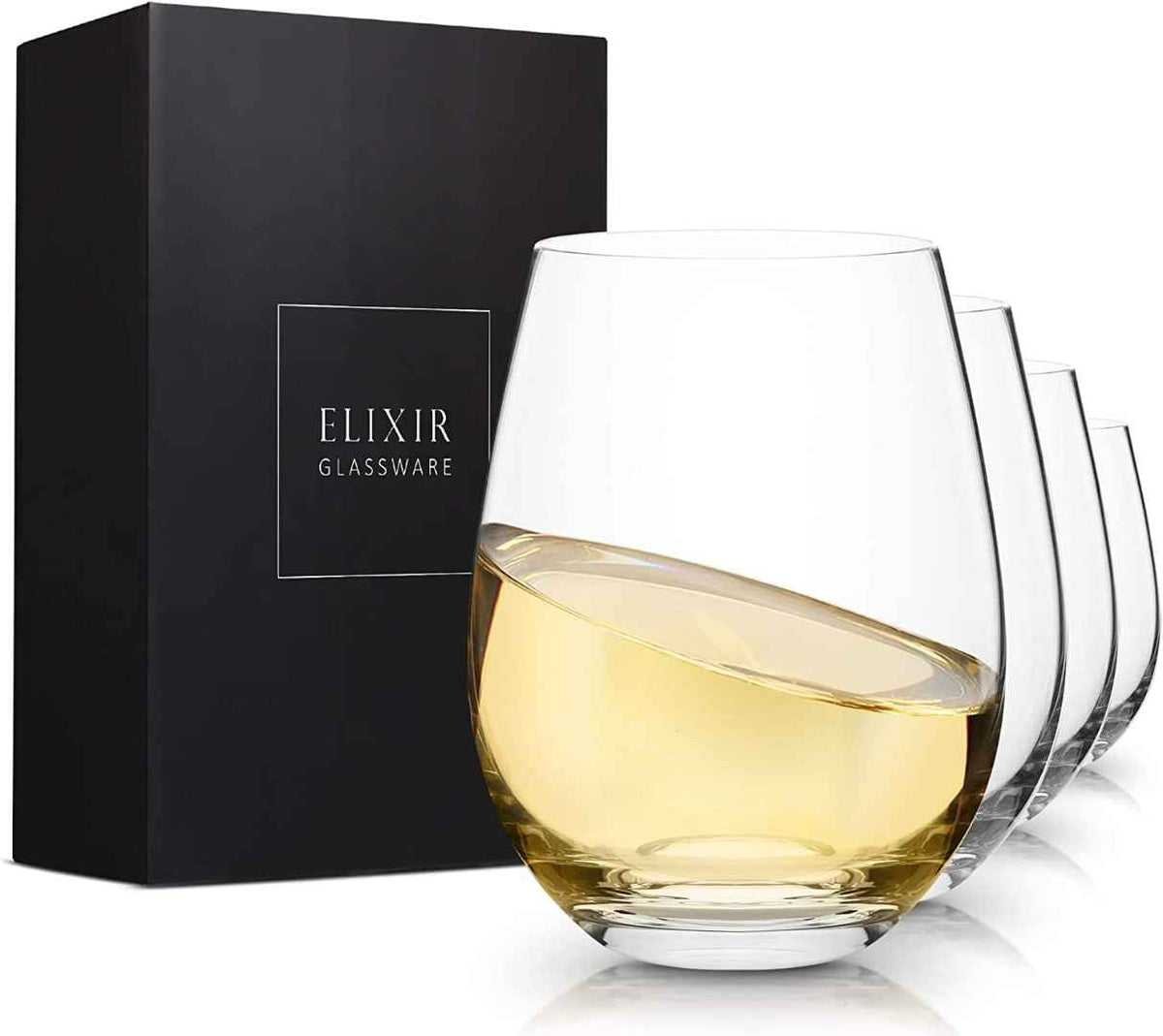 Stemless White Wine Glasses 4 pack 18 oz - Elixir Glassware