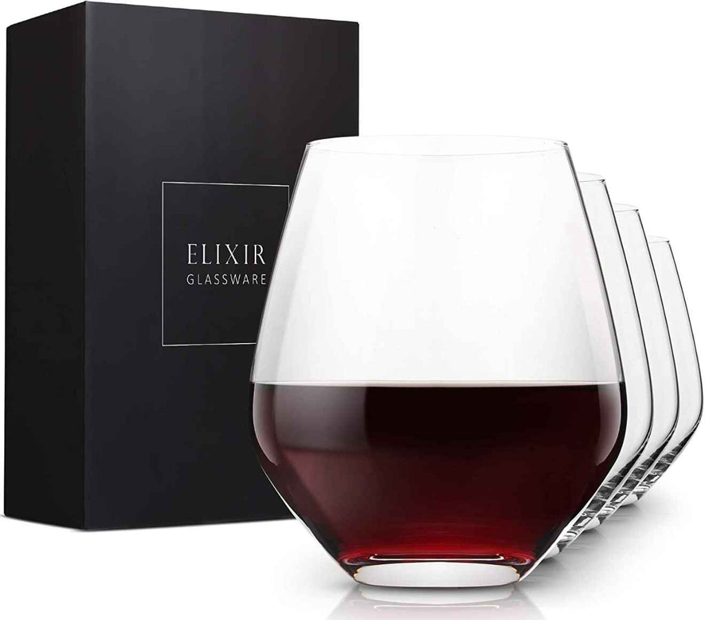 Classic Crystal Long Stem Wine Glasses 4 pack 18oz - Elixir Glassware
